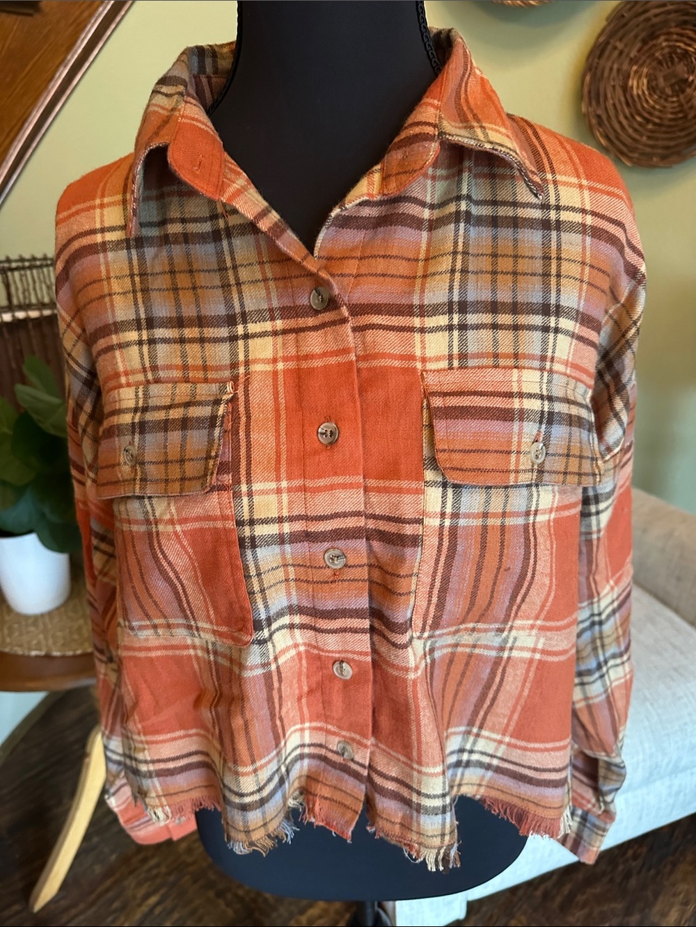 NWT Passport Orange Plaid Button-Down Shirt